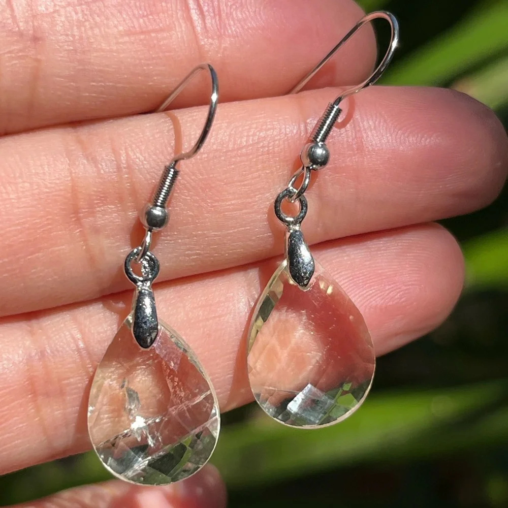 Stainless‎ steel faceted lemon quartz earrings